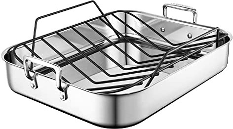 Le Creuset Stainless Steel Roasting Pan with Nonstick Rack, 16.25 x 13.25