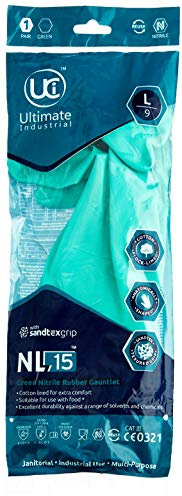 Ultimate Industrial NL15 Lightweight Nitrile Gauntlets, 9/Large, Green