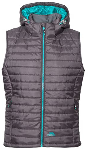 Trespass Womens Gilet Aretha - Lightly Padded with Bubble Stitching, 2 Low Profile Zip Pockets, Hem Adjusters, Inner Storm Flap, Contrast Lining and Front Zip, Detachable Hood with Stud Fastenings
