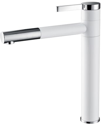 CIENCIA Tall Vessel Sink Faucet Brass Bathroom Sink Faucet Single Handle Basin Faucet with 360°Rotating Spout, Bathroom Mixer Tap White, BW6112C
