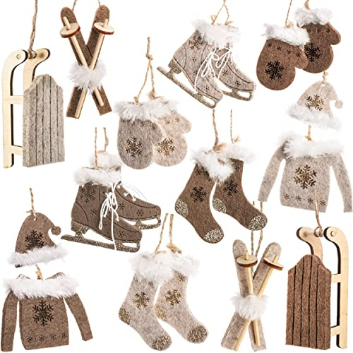 alles-meine.de GmbH 30 TLG. Deko Set - Streumotive - Winter & Weihnachten - Ski/Schlitten/Schlittschuhe - aus Holz - Miniatur/Diorama - Anhänger - Weihnachtsdeko/Winter -..