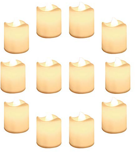 Yeahmart Pack of 12 Realistic and Bright Led Candle Lights, Battery Operated LED Tealights, Flameless Tea Lights with Warm White Bulb Light for Wedding, Table, Gift, Outdoor