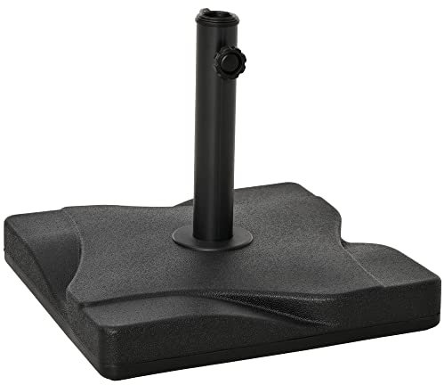 Outsunny Base de Sombrilla de Jardín Peso 20 kg Apta para Distintos Diámetros de Poste Ø32mm, Ø38mm, Ø48mm Rellena con Cemento Estable 41,5x41,5x33cm Negro