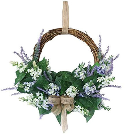 Vimmor Handgemachte Lavendel Kranz Floral Künstliche Simulation Girlande Kranz Mit Rattan Ring Und Schleife Band Weiß