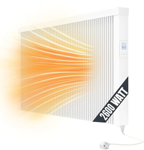 eVARMO Areo Smart 2600 W Elektroheizung Wandmontage - Elektroheizkörper mit Thermostat - elektrische Heizung Smart Home - App steuerbare Heizung WLAN steuerbar - digitale Elektroheizung