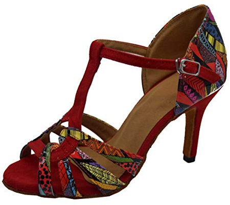 Shutup.dance Chaussures de danse latine pour femme T-bar Talon personnalisé Semelle souple ou en caoutchouc pour le bal, tango, salsa, Rouge, 39 EU