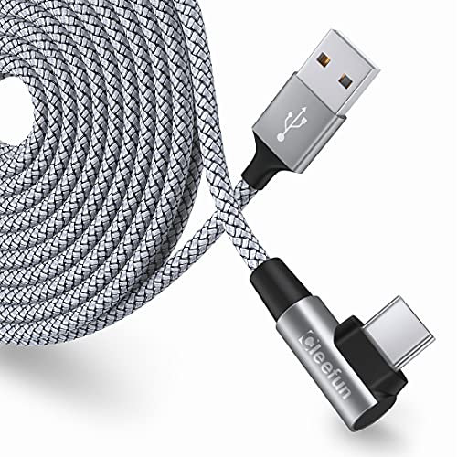 CLEEFUN Cavo USB Type-C 5 Metri 90 Gradi, Lungo Cavo USB C 5m ad Angolo Retto 90°, Nylon Cavo Tipo C per iPhone 16 15 Pro Max, Galaxy S25 S24 S23 S20 S10 A25 A55 A15, Redmi Note 13 12, PS5, Switch