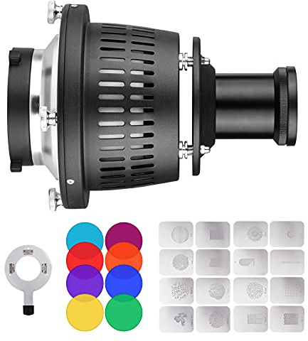 GODOX Bowens Mount Optical Snoot Konischer Fokussierung Kondensator Kunst Spezialeffekte geformter Strahl Lichtzylinder mit 16 Grafikkarten 8 Farbfilter Fotografie Licht Zubehör