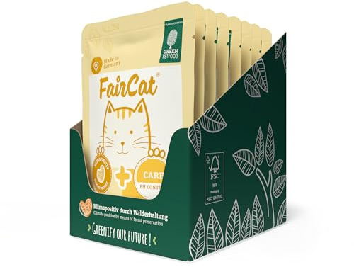 Green Petfood FairCat Care (8 x 85 g), getreidefreies Katzenfutter für ausgewachsene Katzen, Nassfutter für sensible Katzen, mit Tierwohl-Hühnchen und Cranberrys, 8er-Pack