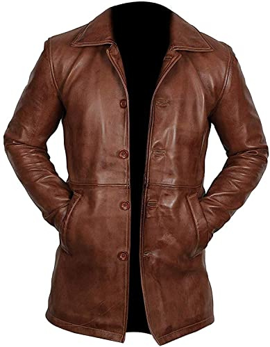 LP-FACON - Cappotto da uomo in vera pelle - Caban marrone - Taglia XXL - Uomo - Giacca corta in pelle - Marrone - XXL