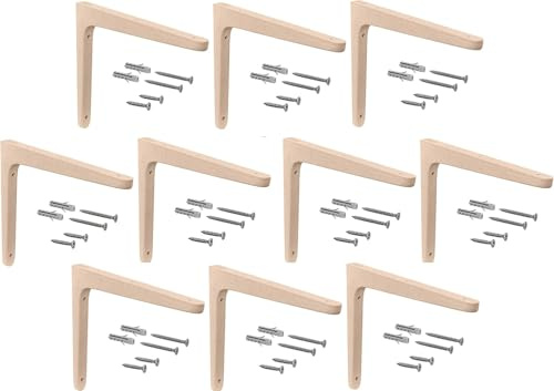 Gedotec Holzkonsole aus Buche | 10 Stück Regalwinkel aus massivem Naturholz | 300 x 200 mm | TAUM | paarweise Tragkraft bis 20 kg | Regal-Halter geeignet für Bücherregale | Schwerlastträger Wandregale