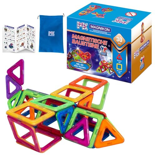 MAGNIKON Magnetische Bausteine 14, 30, 62 Teile | Magnetbausteine | Kinderspielzeug ab 3 Jahre | Geschenk Für Mädchen, Jungen | Montessori Spielzeug | Magnete Kinder (Der Komet 30teilig)