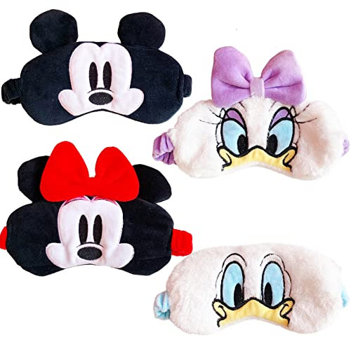 4 Stück Schlafmaske, Schlafmaske Weich Plüsch, Flauschige Tieraugenmaske, Cartoon Einstellbare Augenmaske, Schlafmaske Kinder 3D, Süße Schlafmaske Frauen für Reisen Nickerchen