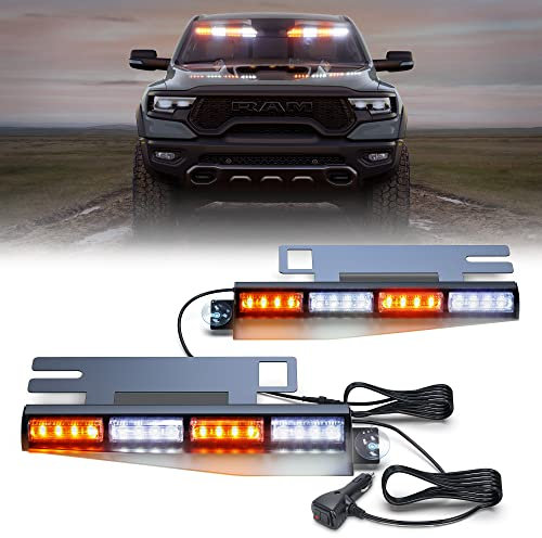 Dinfu 2 Stück 48cm Blinken LED Warnleuchte Orange + weißes Leuchtfeuer, 26 modes stroboskop Sicherheits warnleuchten mit 32 LEDs für Baufahrzeuge, LKW Truck Traktor Dach oben