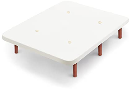Base Tapizada con Patas de Madera Cerezo y Tejido 3D Transpirable | Barras Transversales de Refuerzo | Ideal para Dormitorio y Habitación de tu Hogar | Color Blanco | Medidas 150x190 cm