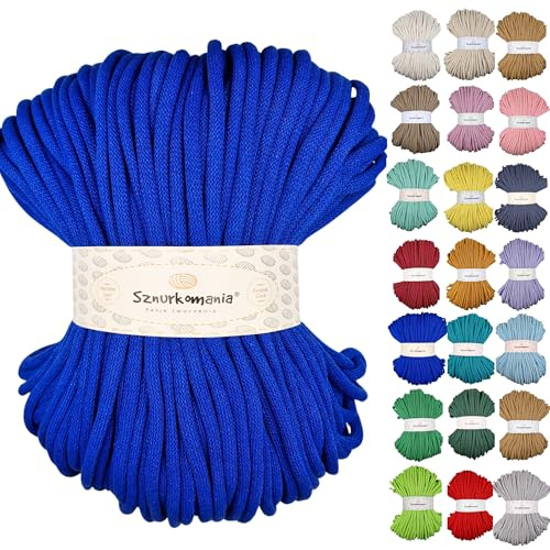 Sznurkomania, Baumwollkordel 9mm 100m, viele Farben, Makramee Garn, Baumwollgarn, geflochtene Baumwollkordel mit Kern, Makramee Kordel, Häkelkordel, Kordel 9mm, gehäkelte Tasche (Kornblume)