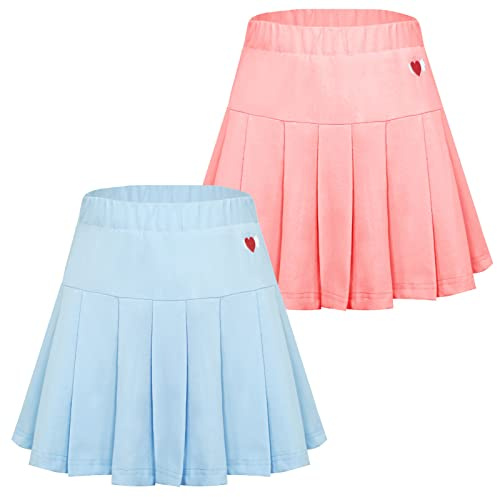 SEAUR Kinder Mädchen Faltenrock Schulmädchen Skater Rock mit Hose Einfarbig Sportrock Tennis Basic Plissee Röcke Süß Baumwolle - 100-155cm