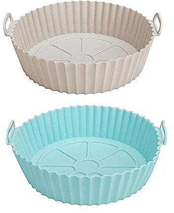 MXDHOKY 2 Pcs Silikon Heißluftfritteuse Zubehör, Heißluftfritteuse Backpapier Silikon, Air Fryer Silicone Pot, Wiederverwendbar für Ofen, Mikrowelle, Dampfgarer und Mehr