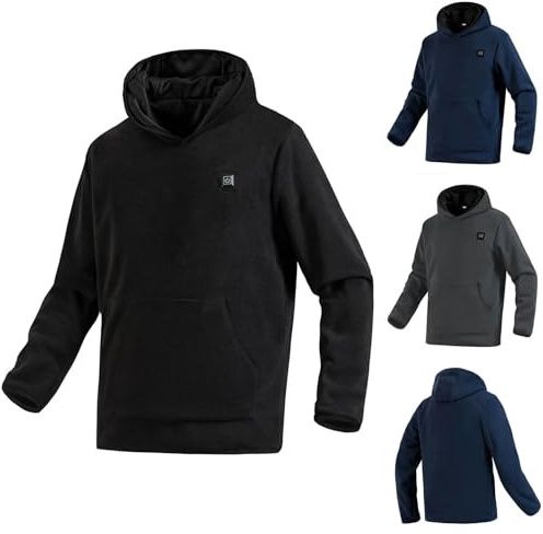 Sweat Chauffant USB Homme Femme à Capuche Sweat Chauffant Manches Longues avec 3 Modes de Chauffe Pullover Hoodie Homme Sweatshirt avec Poche Kangourou Veste Chaude Gilet Chauffant pour Moto Pêche Ski