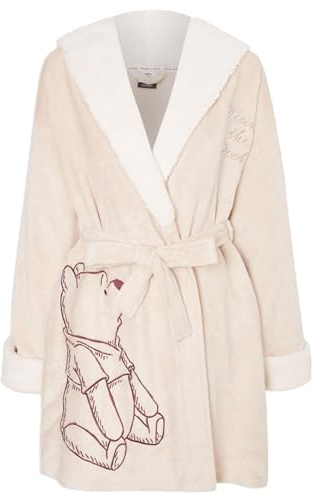 K Collection Ladies Ex Store Snuggly Dressing Gown - Loungewear Nightwear - Winnie Design - Sizes 4-22 (Winnie Design Neutral Colour, Size 4-6)