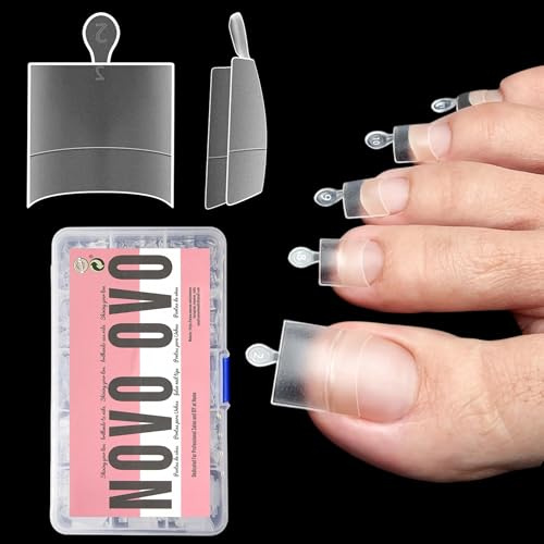 NOVO OVO Lange fußnägel zum aufkleben, Artificial long toe nail tips, klare fussnägel zum kleben, künstliche zehennägel, soft gel half cover toenail tips set, fuß nägel x 15 Größen 240 Stück