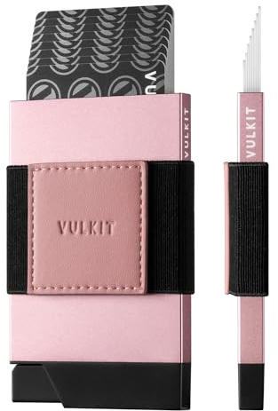 VULKIT Minimalistisk Pop Up-plånbok Smal kreditkortshållare RFID-blockering med expanderbar ryggplatta, rymmer kort och kontanter (ros med pengaband)