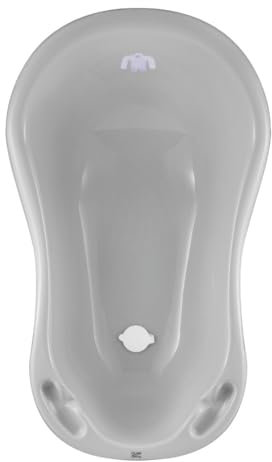 Hylat Baby Bañera para bebés con tapón - Certificado TÜV Rheinland - estable y cómoda, ideal para baños seguros durante los primeros 12 meses - Colección Lite - Color: Gris, Motivo: Yeti