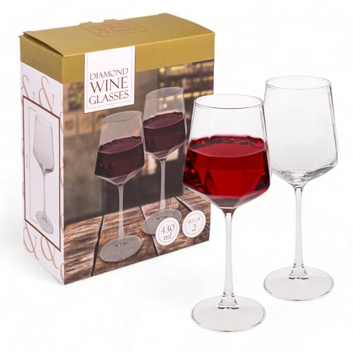 MIJOMA Set di 2 bicchieri da vino a forma di diamante – Bicchieri da vino Diamond Capacità 430 ml – Design elegante e qualità – Esperienza di piacere 23,5 x 8 cm – Perfetto per le occasioni speciali