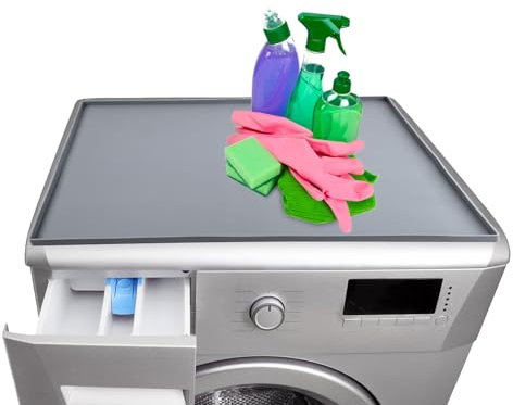 Tapis pour Dessus de Machine à Laver, 60 x 50cm Housses pour Laveuse et Sécheuse pour le Dessus Coussin Imperméable Tapis en Caoutchouc pour Machine à Laver ou Sèche-Linge Buanderie (Gris)