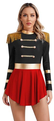 dPois Vestido Manga Larga Lentejuelas Mujer Disfraz Carnaval Domadora Maillot con Falda Tutú Disfraz de Circo Mago para Fiesta Carnaval Halloween