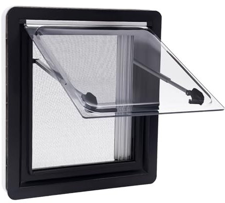 Ventana de caravana con toldo y pantalla, ventana deslizante externa, ventana lateral, ventana de ventilación para autocaravanas, remolques, azul marino, 450 x 500 mm