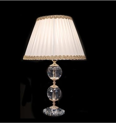 Generico Lume grande, lampada da tavolo classica in cristallo trasparente oro con paralume in tessuto a 1 luce CL081 per camera da letto, salotto, soggiorno