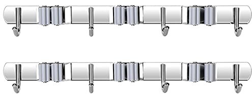 Mopp Besen Halter, Wandhalterung, Besen Organizer, Mopp Und Besen Aufbewahrung, Werkzeugständer, Edelstahl, 3 Clips Und 4 Haken, Grauer Mopp Halter, 2 Stück