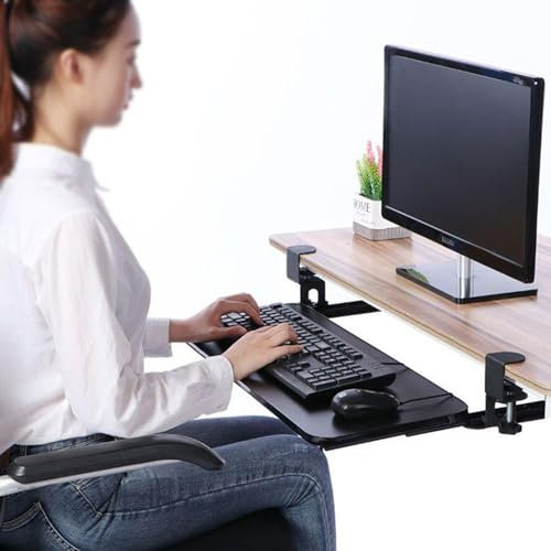 IkErna Ergonomische Tastaturplattform Extender, Einstellbare Tastaturschale Im Schiebetastaturregal Des Schreibtischs/Walnut/65 * 25 cm