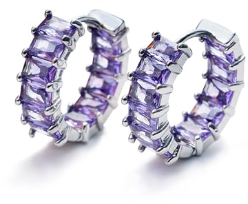 Mesovor Orecchini a Cerchio in Argento con Zirconi Cubici per Donne e Ragazze, Orecchini Huggie Hoops Placcati in Argento Gioielli per Feste di Ballo (Viola)