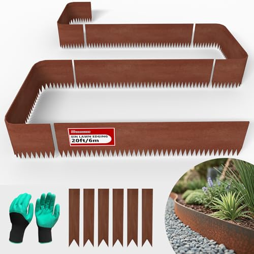 20ft. 6-Pack Cor-Ten Steel Landscape Edging - 40 L x 8 H Lawn Edging with 6 Stakes, Hammer-in Metal Garden Border for Landscaping, Lawn & Yard (Rusted)