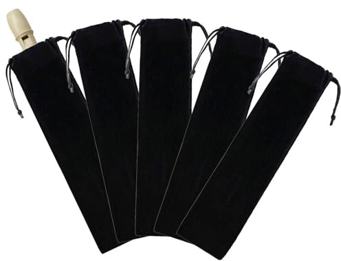 Helweet Tasche für Sopranblockflöte, Blockflöten, Flöte Tasche, Sopranblockflöte, Samtbeutel, Geeignet für Flöten, Blockflöten, Trommelstöcke, Mundharmonikas, Strohhalme und Schmuck, 5 Stück, Schwarz