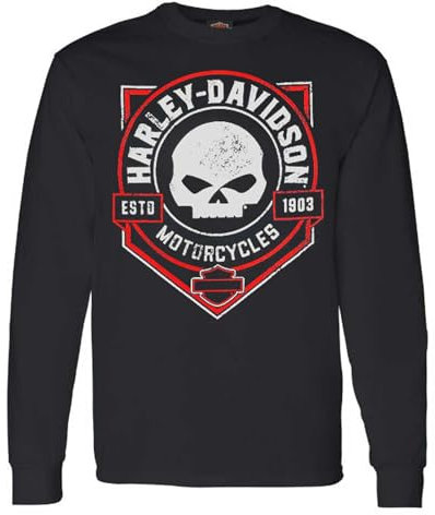 Harley-Davidson Herren Distressed Ragged Skull Crew-Neck Langarmshirt Schwarz, Schwarz, Mittel