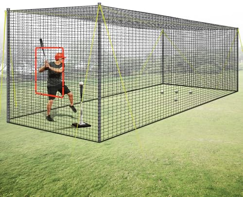 PLAYAPUT Portable Baseball & Softball Batting Cage,22FT x 12FT x 8FT Batting Cage Net With Pitching Machine Hole,Detachable Door,Target,And Guide Ropes,Easy Setup Batting Cages For Backyard,Park,Field