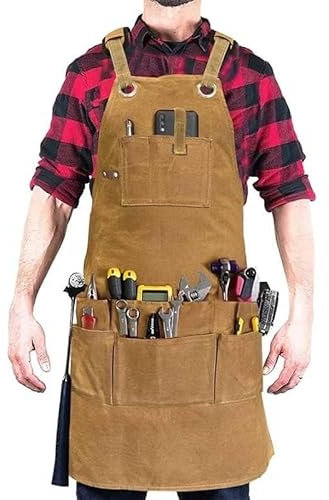 Arbeitsschürzen aus Segeltuch for Männer mit Taschen, verstellbarem Riemen und mehreren Taschen, Tischlerschürze, Werkzeugschürze, Künstler-Malschürze for Geschäft, Garten, Restaurant, Café, Elektrike