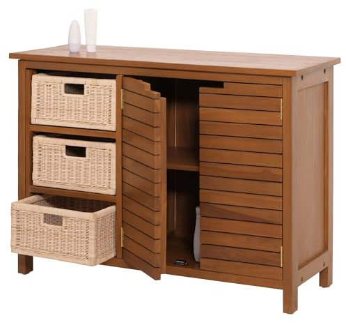 Mendler Teak-Waschbeckenunterschrank HWC-M84, Waschtisch Schrank, hochwertiges B-Grade-Teak (Kernholz, 20-30 Jahre), 76x100x40cm