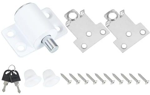sourcing map Sliding Window Locks Push-in Window Security Lock with Keys, Sliding Door Keyed Locks for Up and Down Window, Horizontal Sliding Window Doors, White 1 Set