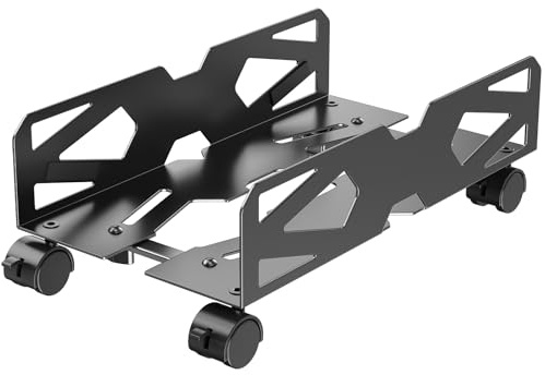 Hovadova Adjustable Computer Tower Stand, Ventilated PC Tower Stand with 4 Caster Wheels,Mobile Under Desk CPU Holder, PC Cart, Computer Riser for Most Gamers and Students