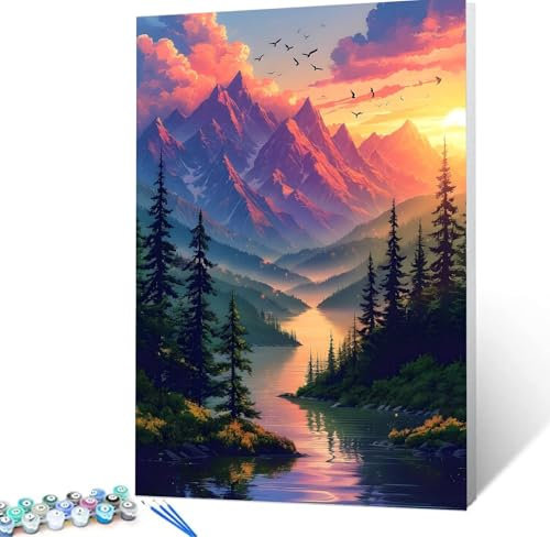 Malen Nach Zahlen Erwachsene Landschaft Komplettset Malen Nach Zahlen Sonnenuntergang Malen Nach Zahlen ab 9 Jahre MÃdchen Kinder, DIY Handgemalt Ölgemälde Kreativ Set 50x70cm Deko Wohnzimmer H5-228