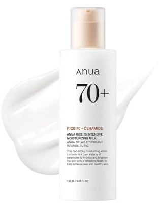 ANUA Rice 70 Intensive Moisturizing Milk, Lotion for Deep Hydration and Nourishing, Glowy Glass Skin, Rice Water, Niacinamide, Ceramides, Lightweight, Korean Skincare, 150ml/5.07fl.oz.