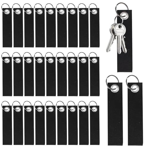 30 Stück schwarze Filz Schlüsselanhänger, 13 x 3cm, Schlüsselanhänger Filz blank, personalisierte Schlüsselanhänger, DIY Dekoration, Handwerk Schlüsselanhänger für Auto Schlüssel Geschenk Schule