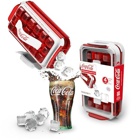 ICEBREAKER Nordic POP 2.0 Eiswürfelform mit Deckel im Coca-Cola® Design – Auslaufsichere Eiswürfelformen für den Gefrierschrank – Berührungslose eiswürfelbehälter mit deckel – 18 Eiswürfelbereiter