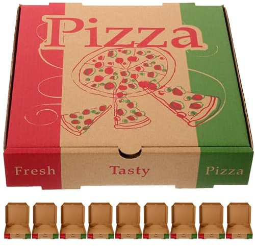 SECFOU Boîte à Pizza en Papier, Lot de 10, Alimentaire, Livrée à Plat, Montage Facile par Pliage, pour Petite Entreprise et Fête