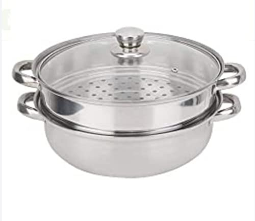 Dampftopf zum Kochen, 28 cm, 2-lagiger Edelstahl-Dampfgarer mit Griff für Küche, Kochen, Werkzeug, Gemüse, Knödel