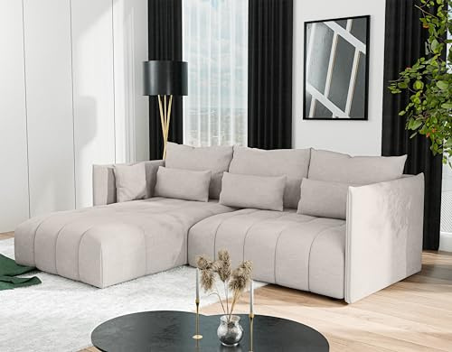 AXLIVING Gaziante beige Eckschlafcouch mit Bettkasten 245 cm
